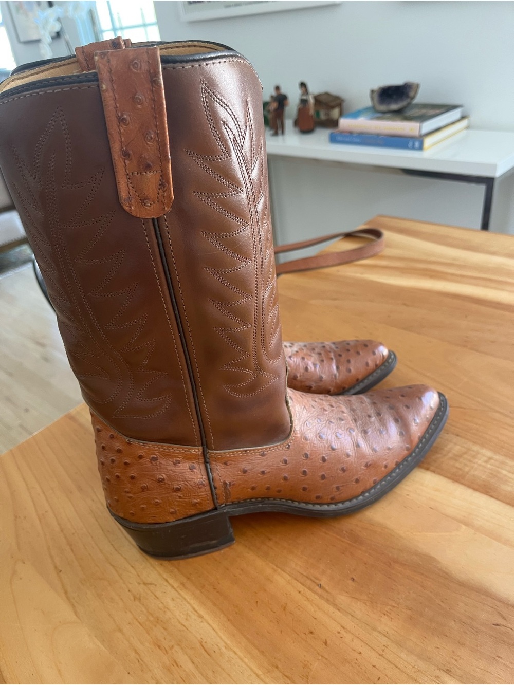 Vintage Brown Leather Western Cowboy Boots - Ostrich